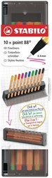 Fineliner STABILO point 88 fijn clickset à 10 kleuren