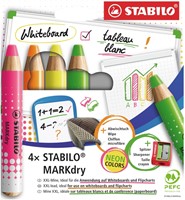 Whiteboardpotlood STABILO MARKdry etui à 4 neon kleuren