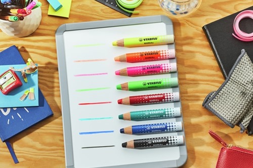 Whiteboardpotlood STABILO MARKdry etui à 4 neon kleuren-2