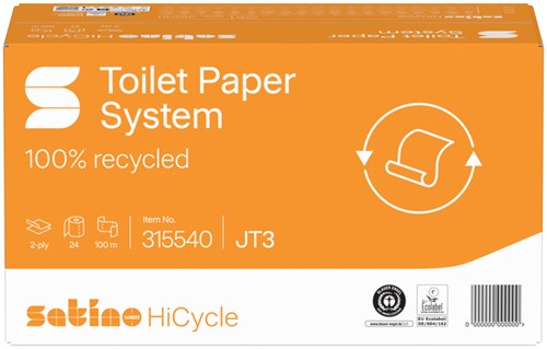 Toiletpapier Satino JT3 HiCycle systeemrol 2-laags 24x100m wit 315540-2
