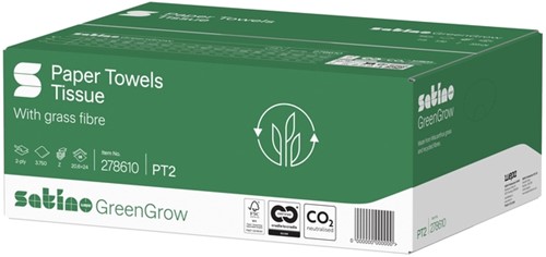 Handdoek Satino PT2 GreenGrow z-vouw 2-laags 206x240mm 25x150 vel naturel 278610