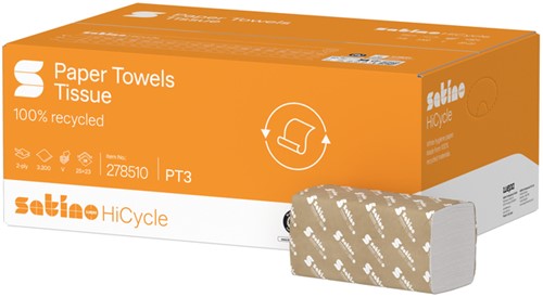 Handdoek Satino PT3 HiCycle v-vouw 2-laags 250x230mm 20x160 vel wit 278510