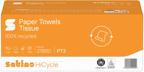 Handdoek Satino PT3 HiCycle v-vouw 2-laags 250x230mm 20x160 vel wit 278510-2