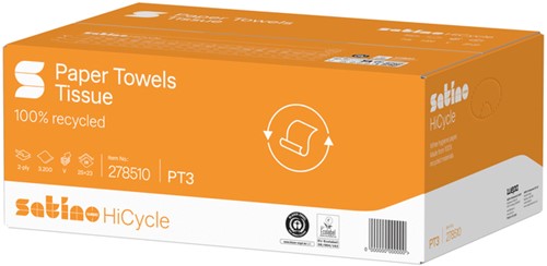 Handdoek Satino PT3 HiCycle v-vouw 2-laags 250x230mm 20x160 vel wit 278510-3