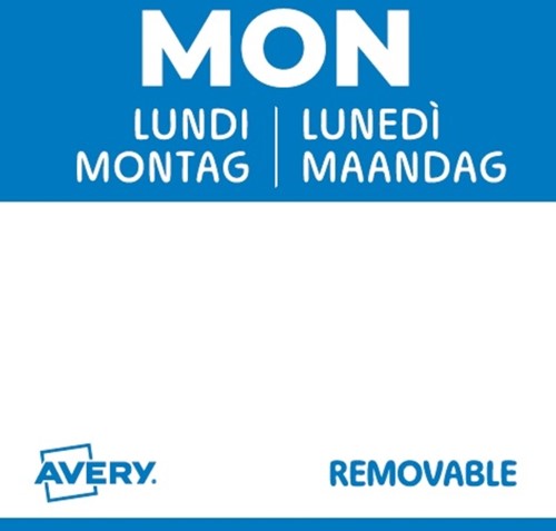 Etiket Avery HACCP maandag-blauw 25x25mm 1000 stuks-2