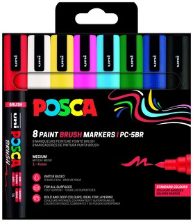 Paintmarker Uni POSCA PC-5BR brushpunt medium set à 8 kleuren