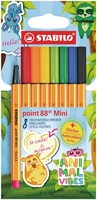Fineliner STABILO point 88 Animal Vibes mini fijn assorti blister à 8 stuks
