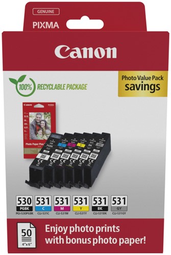 Inktcartridge Canon PGI-530 CLI-531 2 x zwart + 4 kleuren