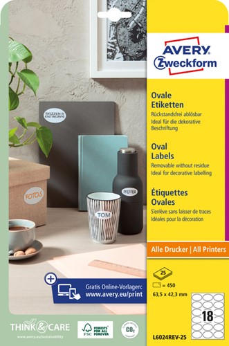 Etiket Avery L6024REV-25 63.5x42.3mm wit 450 stuks