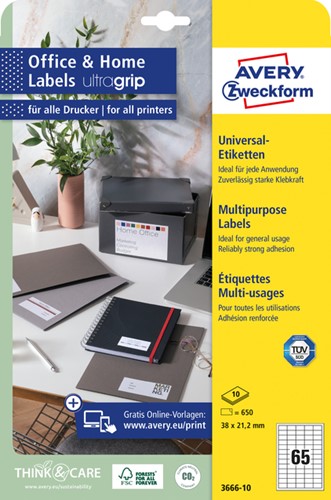 Etiket Avery 3666-10 38x21.2mm wit 650 stuks