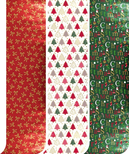 Inpakpapier Kerst metallic 200x70cm assorti