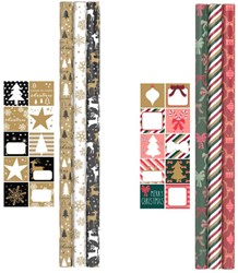 Inpakpapier Kerst 200x70cm set à 3 rol+stickervel