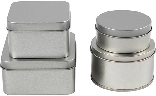 Blikjes Creativ Company cirkel en vierkant set à 4 stuks zilver-2