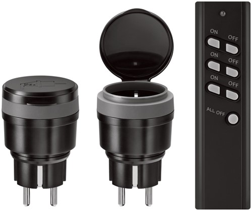 Stekkerschakelaarset voor buiten KlikAanKlikUit 3500W AGC2-3500R zw
