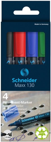 Permanent marker Schneider Maxx 130 rond 1-3mm assorti 4 stuks