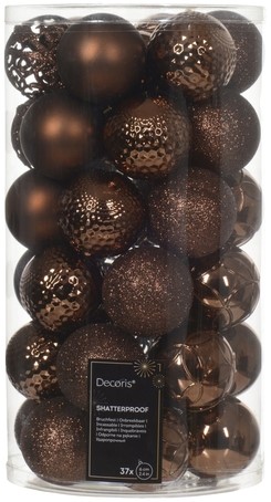 Kerstballenmix Decoris Espresso koker à 37 stuks