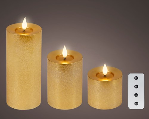 Ledkaars Lumineo fire flame effect goud set à 3 groottes-3