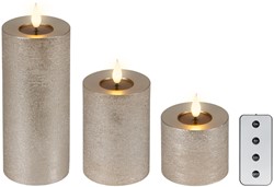 Ledkaars Lumineo fire flame effect zilver set à 3 groottes