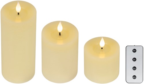 Ledkaars Lumineo fire flame effect creme set à 3 groottes