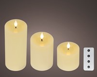Ledkaars Lumineo fire flame effect creme set à 3 groottes-3