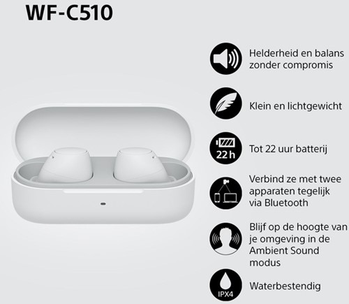 Oordopjes Sony WFC510 draadloos Bluetooth in ear wit-2
