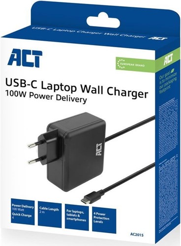 Laptoplader ACT USB-C 100W PD 2 meter