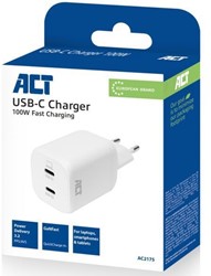 Oplader ACT USB-C 100W 2-poorts PD, PPS, AVS, QC, Ganfast