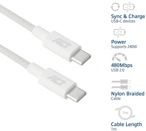 Kabel ACT 2.0 USB-C 240W 1 meter wit-3