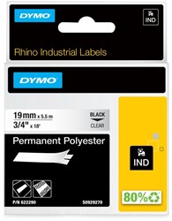 Labeltape Dymo Rhino industrieel polyester 19mm zwart op transparant