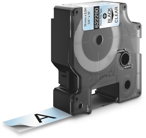 Labeltape Dymo Rhino industrieel polyester 19mm zwart op transparant-2