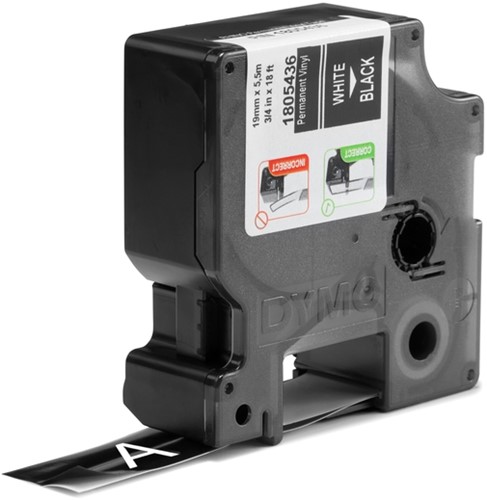 Labeltape Dymo Rhino industrieel vinyl 19mm wit op zwart-2