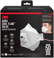 Stofmasker 3M Aura Comfort Cool Flow 9332 FFP3 met ventiel 10 stuks