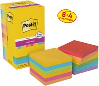 Memoblok Post-it Super Sticky Notes 76x76mm colour 8+4 gratis