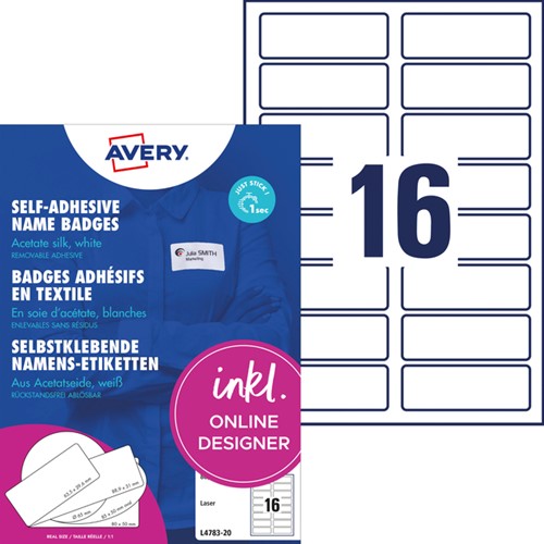 Naambadge etiket Avery L4783-20 88.9x31mm zelfklevend 320 stuks-2