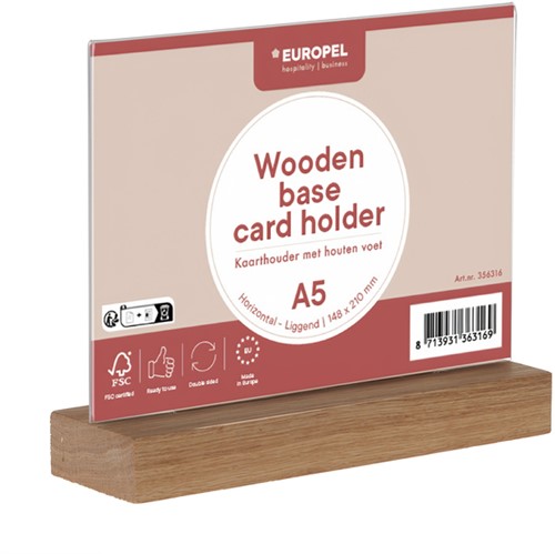 Kaarthouder Europel acryl met houten voet A5 liggend-3