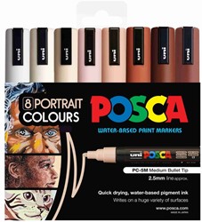 Paintmarker Uni POSCA PC5M medium portret kleuren set à 8 stuks