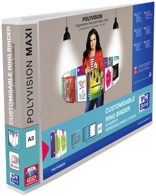 Presentatieringband Oxford Polyvision Maxi A3 dwars 4-rings D-mechaniek 45mm transparant