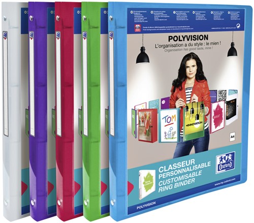 Presentatieringband Oxford Polyvision A4 4-rings O-mechaniek 20mm assorti