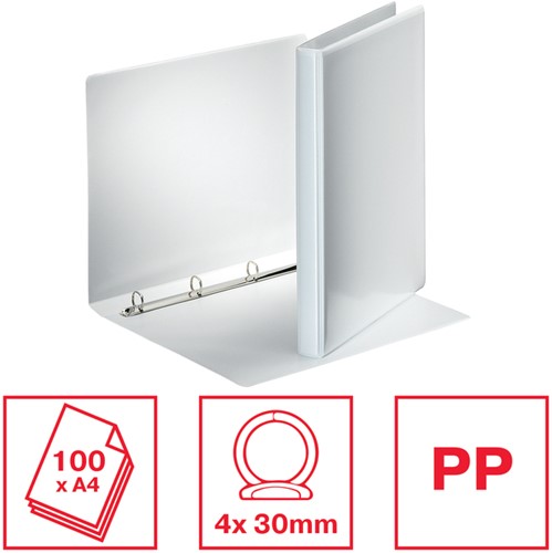 Presentatieringband Esselte Essentials panorama A4 4-rings O-mechaniek 30mm wit-3