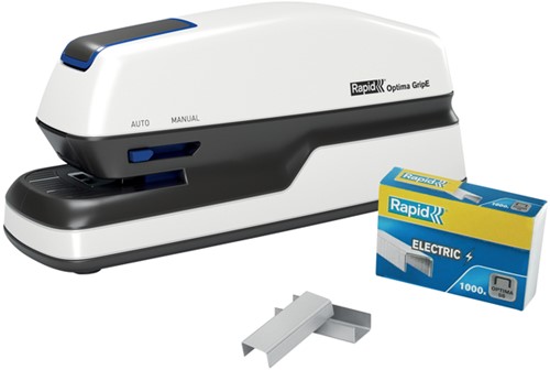 Nietmachine elektrisch Rapid Optima Grip 20vel wit/zwart