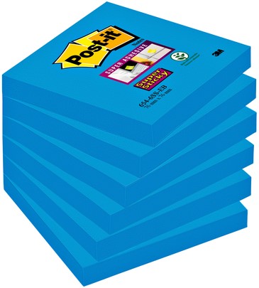 Memoblok Post-it 654 Super Sticky 76x76mm blauw 90 vel