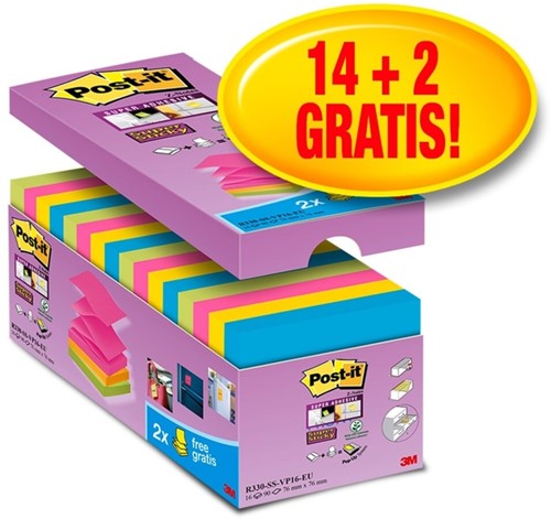 Memoblok Post-it Z-Note S330 Super Sticky 76x76mm 14+ 2 assorti