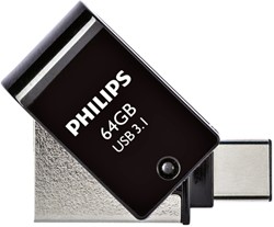 USB stick 3.1 Philips 2in1 USB-C USB-A 64GB zwart