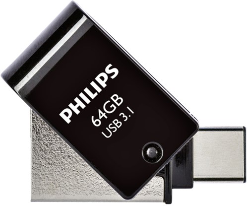 USB stick 3.1 Philips 2in1 USB-C USB-A 64GB zwart