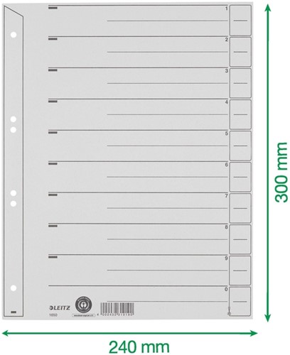 Scheidingsbladen Leitz A4 karton 200gr 6-gaats grijs 100 stuks-2