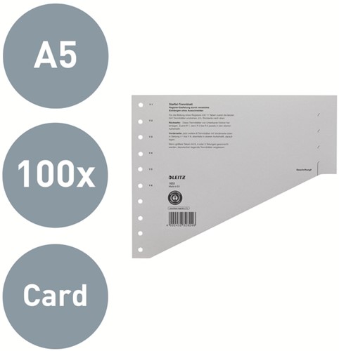 Scheidingsbladen Leitz A4 karton 200gr 11-gaats grijs 100 stuks-3