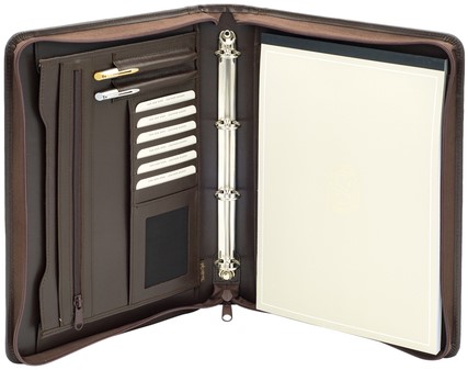 Schrijfmap van der Spek A4 4R 25mm O-mech met rits leer met nerf bruin