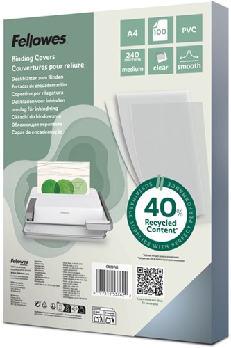 Voorblad Fellowes A4 PVC 240micron recycled 100 stuks