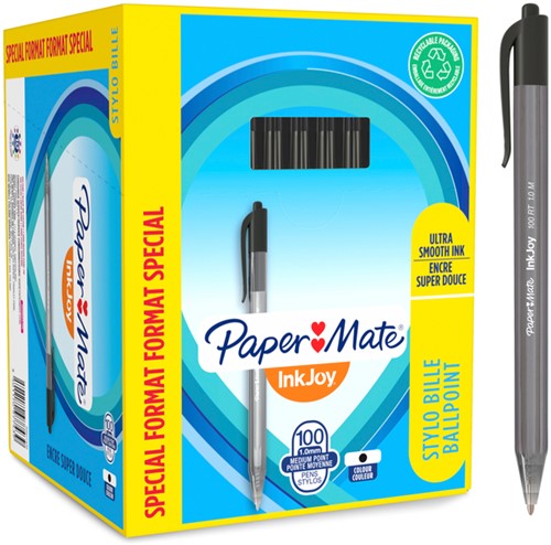 Balpen Paper Mate Inkjoy 100RT medium zwart valuepack 80+20 gratis-3