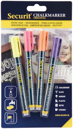 Krijtstift Securit SMA-100 rond 1-2mm geel/oranje/roze/paars 4 stuks